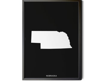Nebraska Map, Black and White, Inverted, Minimalist, Nebraska Wall Art, Map of Nebraska, Nebraska State Map, NE Map, Silhouette, Printable