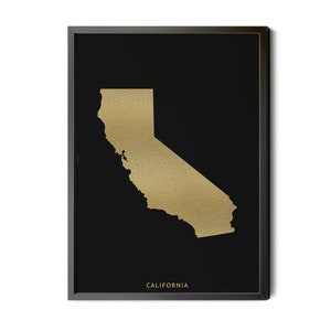 California Map, Black, Gold Foil Texture, Contemporary, Modern Map Art, California State, Wall Art, California Silhouette, Printable
