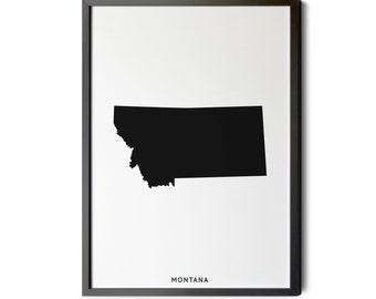 Montana Map, Black and White, Minimalist, Montana Wall Art, Map of Montana, Montana State Map, MT Map, Montana, Silhouette, Printable