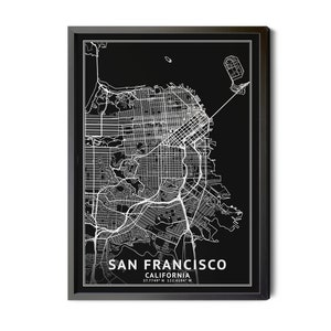 San Francisco California Map, Black and White, Inverted Black, Coordinates, San Francisco Map, Map of San Francisco, SF Map, Perfect Details
