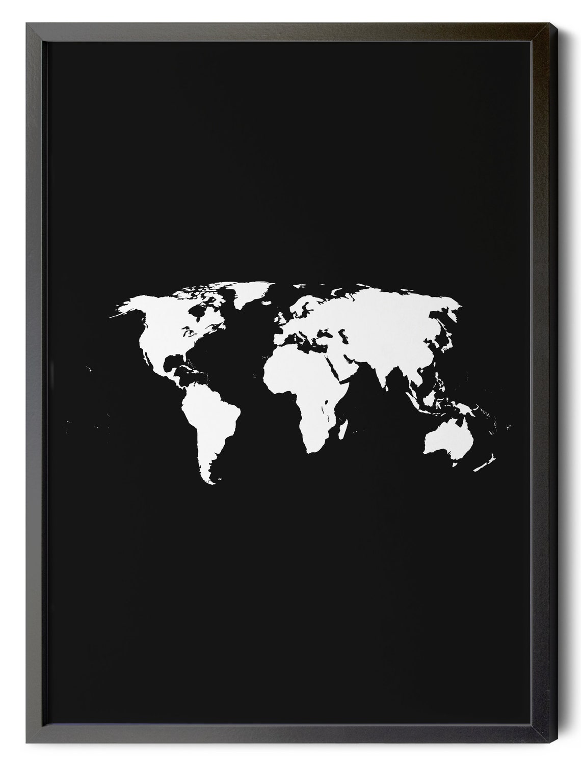 World Map Black and White Inverted World Map Wall Art | Etsy