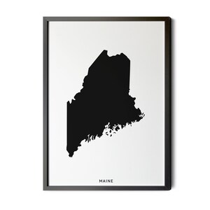 Maine Map, Black and White, Minimalist, Maine Wall Art, Map of Maine, State of Maine, ME map, State Map Decor, Silhouette, Printable