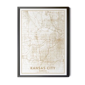 Kansas City Kansas Map, High Resolution Real Gold Leaf Texture, Coordinates, Map of Kansas City, Kansas City KS, Perfect Details, Printable
