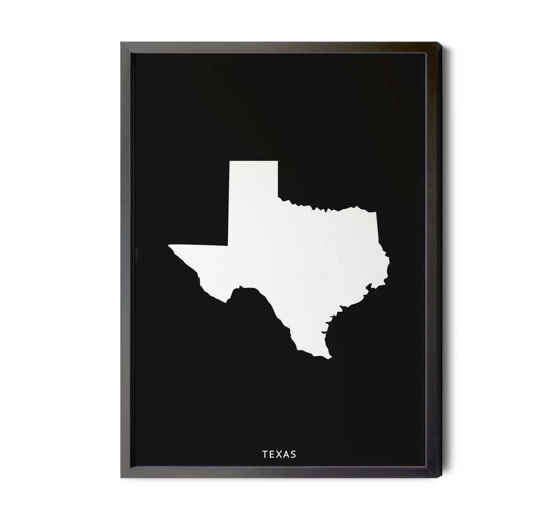 Texas Map, Black and White, Inverted, Minimalist, Texas Wall Art, Texas