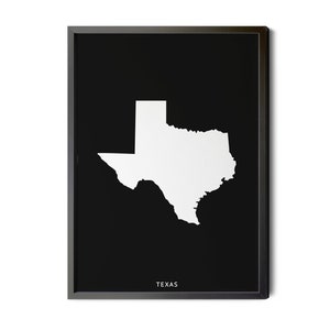 Texas Map, Black and White, Inverted, Minimalist, Texas Wall Art, Texas Poster, Map of Texas, TX Map, State Map Art, Silhouette, Printable