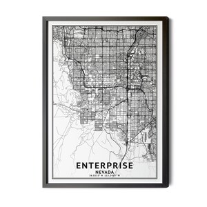Enterprise Nevada Map, Black and White, Coordinates, Map of Enterprise, Enterprise NV, City Street Map, Map Art, Perfect Details, Printable