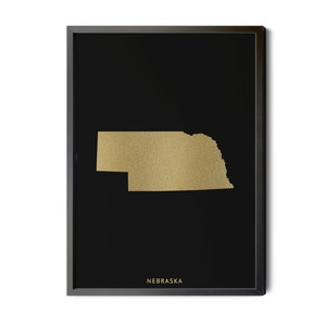 Nebraska Map, Black, Gold Foil Texture, Contemporary, Nebraska Wall Art, Map of Nebraska, Nebraska State Map, NE Map, Silhouette, Printable