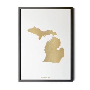 Michigan Map, Gold Foil Texture, Contemporary, Michigan Wall Art, Map of Michigan, Michigan State Map, Michigan, Silhouette, Printable