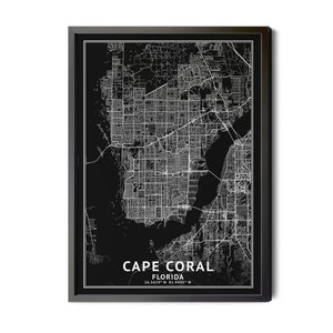 Cape Coral Florida Map, Black and White, Inverted, Coordinates, Map of Cape Coral, Cape Coral FL, City Map, Perfect Details, Printable