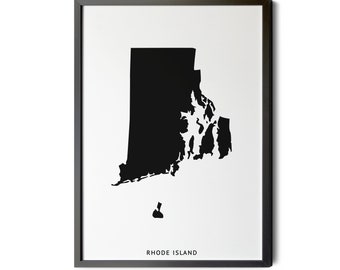 Rhode Island Map, Black and White, Minimalist, Rhode Island Wall Art, Rhode Island Poster, Map of Rhode Island, RI, Silhouette,  Printable