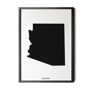 Arizona Map, Black and White, Minimalist, Arizona Wall Decor, AZ, State Map Art, Modern Map Art, Silhouette, Printable Map