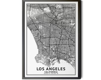Los Angeles California Map, Coordinates Map, Los Angeles Map Print, City Map Art, Black and White, Map of Los Angeles, LA Map, Printable.