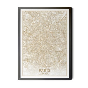 Paris France Map, High Resolution Real Gold Leaf Texture, Coordinates, Paris Map Print, Map of Paris, Map Poster, Perfect Details, Printable