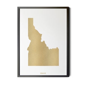 Idaho Map, Gold Foil Texture, Modern Map Art, Contemporary,  Idaho State Map Wall Art, Idaho Map Print, Idaho Poster, Silhouette, Printable