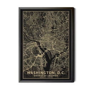 Washington DC Map, Black and Gold, High Resolution Real Gold Leaf Texture, Coordinates, Washington, Map of DC, Perfect Details, Printable