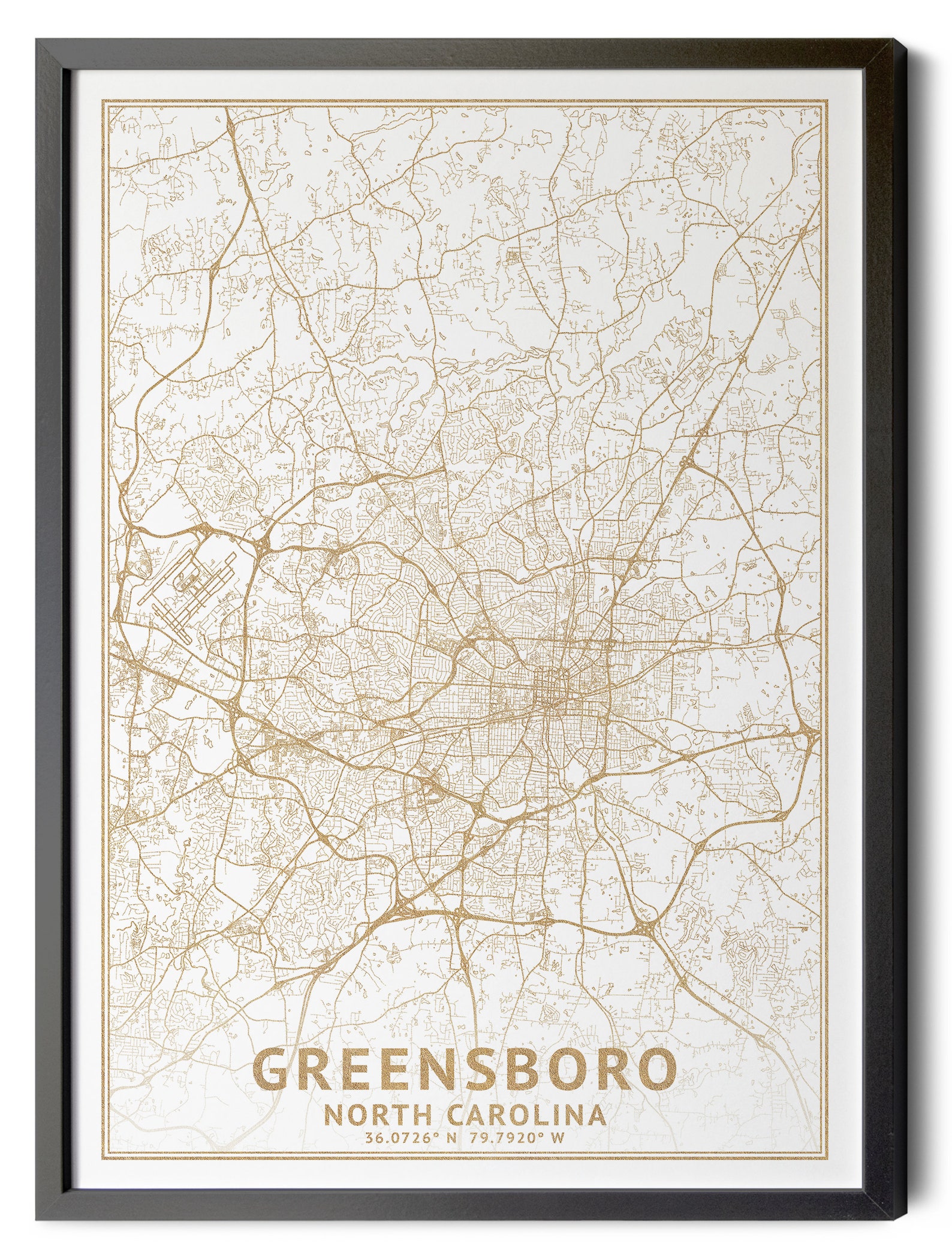 Greensboro North Carolina Map, High Resolution Real Gold Leaf Texture ...