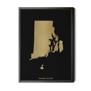 Rhode Island Map, Black, Gold Foil Texture, Rhode Island Wall Art, Rhode Island Poster, Map of Rhode Island, RI Map, Silhouette,  Printable