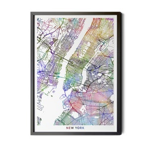 New York City Map, Multicolored, Colorful Map Art, Map of New York, New York City Poster, New York Canvas, City Street Map Art, Printable