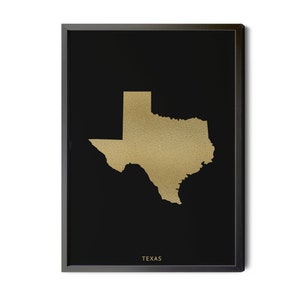 Texas Map, Black, Gold Foil Texture, Texas Wall Art, Texas Poster, Map of Texas, TX Map, State Map Art, Texas Silhouette, Printable