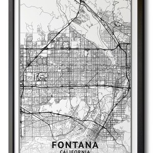 Fontana California Map, Black and White, Coordinates, Map of Fontana, Fontana CA, City Street ...