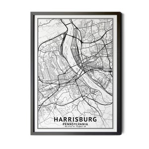 Harrisburg Pennsylvania Map, Black and White, Coordinates, Map of Harrisburg, Harrisburg PA, City Street Map, Perfect Details, Printable