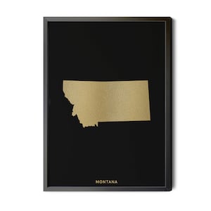 Montana Map, Black, Gold Foil Texture, Contemporary, Montana Wall Art, Map of Montana, Montana State Map, MT Map, MT, Silhouette, Printable