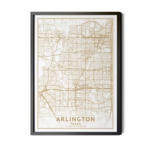 Arlington Texas Map, High Resolution Real Gold Leaf Texture, Coordinates, Map of Arlington, Arlington TX, Perfect Details, Printable