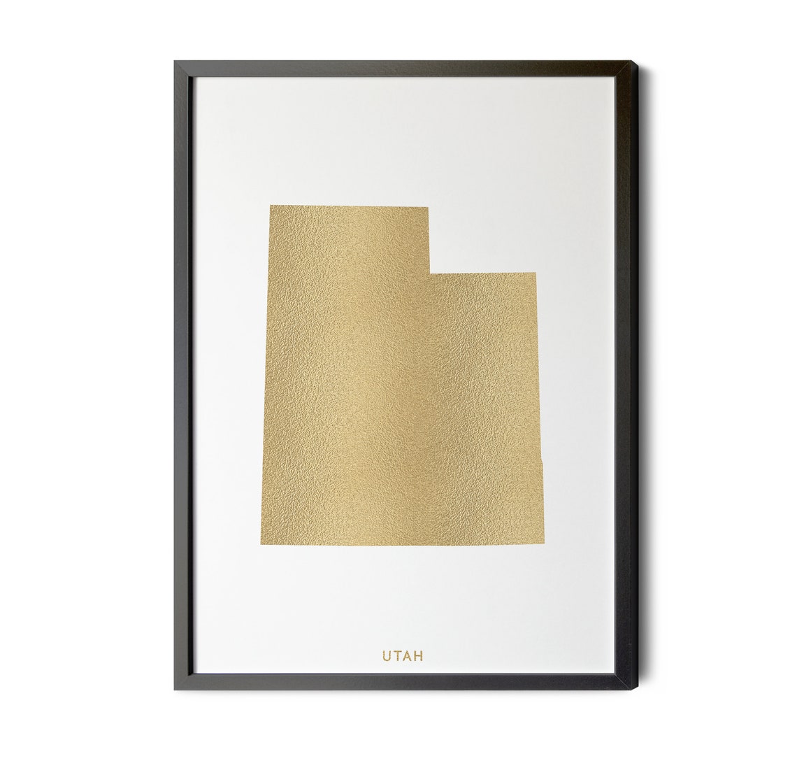 Utah Map Gold Foil Texture Utah Wall Art Utah Poster Map Etsy