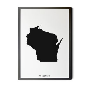Wisconsin Map, Black and White, Minimalist, Wisconsin Wall Art, Wisconsin Poster, Map of Wisconsin, WI Map, State Map, Silhouette, Printable