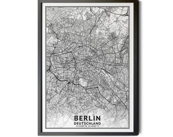 Berlin Germany Map, Berlin Deutschland Map, Black and White, Coordinates, City Map, Map of Berlin, Map Art, Perfect Details, Printable