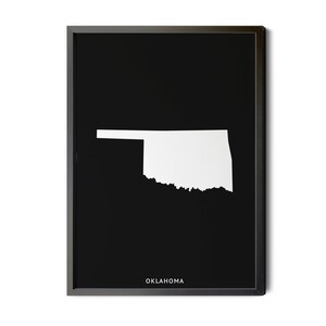 Oklahoma Map, Black and White, Inverted, Minimalist, Oklahoma Wall Art, Oklahoma Poster, Map of Oklahoma, OK Map, Silhouette, Printable