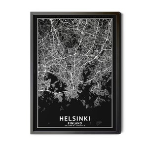 Helsinki Finland Map, Black and White, Inverted, Coordinates, Map of Helsinki, Helsinki FIN, City Map, Map Art, Perfect Details, Printable
