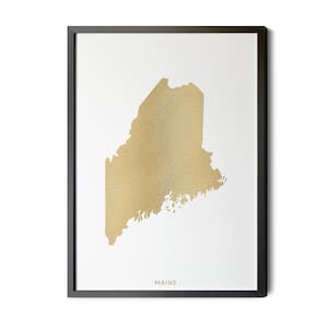 Maine Map, Gold Foil Texture, Contemporary, Modern Map Art, Maine Wall Art, Map of Maine, State of Maine, ME map, Silhouette, Printable