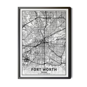 Fort Worth Texas Map, Black and White, Coordinates, Map of Fort Worth, Fort Worth TX, City Street Map, Map Art, Perfect Details, Printable
