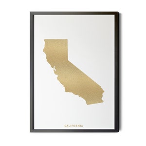 California Map, Gold Foil Texture, Contemporary, Modern Map Art, California State, Wall Art, California Artwork, Silhouette Map, Printable