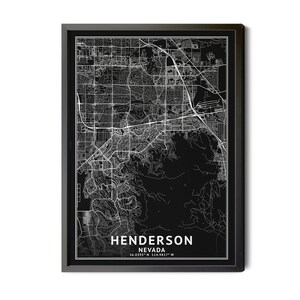 Henderson Nevada Map, Black and White, Inverted, Coordinates, Map of Henderson, Henderson NV, City Map, Map Art, Perfect Details, Printable