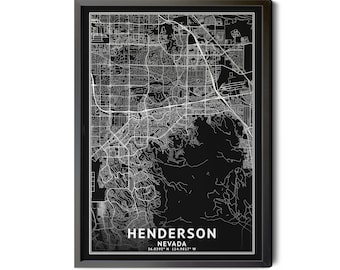 Henderson Nevada Map, Black and White, Inverted, Coordinates, Map of Henderson, Henderson NV, City Map, Map Art, Perfect Details, Printable