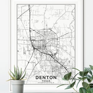 Denton Texas Map, Black and White, Coordinates, Map of Denton, Denton ...