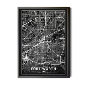 Fort Worth Texas Map, Black and White, Inverted, Coordinates, Map of Fort Worth, Fort Worth TX, City Map, Perfect Details, Printable