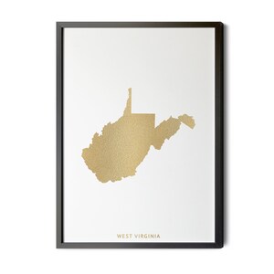 West Virginia Map, Gold Foil Texture, West Virginia Wall Art, West Virginia Poster, Map of West Virginia, WV Map, Silhouette, Printable
