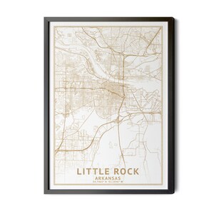 Little Rock Arkansas Map, High Resolution Real Gold Leaf Texture, Coordinates, Map of Little Rock AK, City Map, Perfect Details, Printable