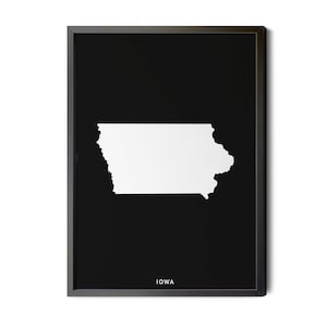 Iowa Map, Black and White, Inverted, Minimalist, Map of Iowa, Iowa State Map Art, IA, Map, Instant Download, Silhouette, Printable