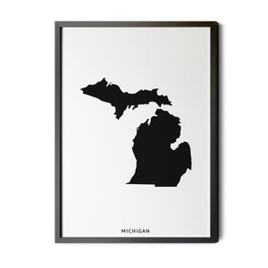 Michigan Map, Black and White, Minimalist, Michigan Wall Art, Map of Michigan, Michigan State Map, MI Map, Michigan, Silhouette, Printable