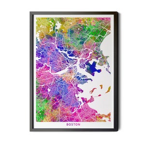 Boston Massachusetts Map, Watercolor Multicolored, Map of Boston, Boston MA, City Street Map, Map Art, Perfect Details, Printable