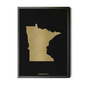 Minnesota Map, Black, Gold Foil Texture, Contemporary, Minnesota Wall Art, Map of Minnesota, Minnesota State Map, MN Silhouette, Printable