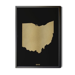 Ohio Map, Black, Gold Foil Texture, Ohio Wall Art, Ohio Poster, Map of Ohio, Ohio State Map, OH Map, Ohio Wall Art, Silhouette, Printable