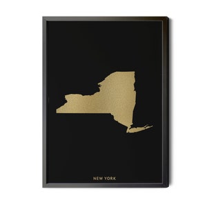 New York State Map, Black, Gold Foil Texture, Contemporary, NY State Poster, Map of New York State, Map Wall Art, NY, Silhouette, Printable