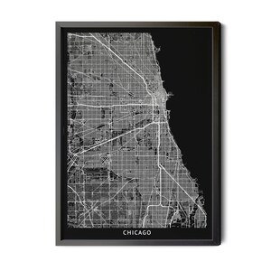 Chicago Illinois Map, Black and White, Inverted, Chicago IL Map, Map of Chicago, Chicago IL Map Poster, City Map, Perfect Details, Printable