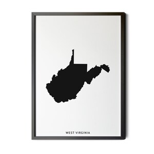 West Virginia Map, Black and White, Minimalist, West Virginia Wall Art, West Virginia Poster, Map of West Virginia, WV Silhouette, Printable