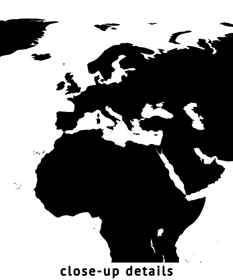 World Map, Black and White, World Map Wall Art, Minimalist, Map of the World, Map Poster, Map